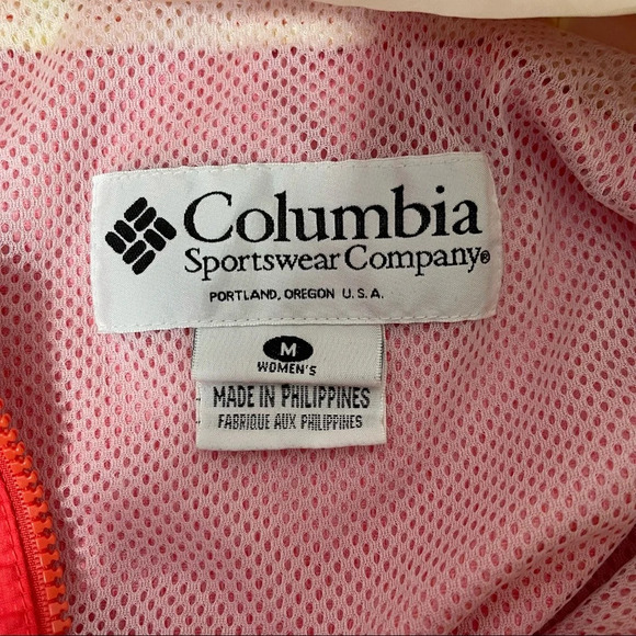 Columbia Peach & White Full Zip Windbreaker Hooded Jacket Medium Women’s - Picture 14 of 16